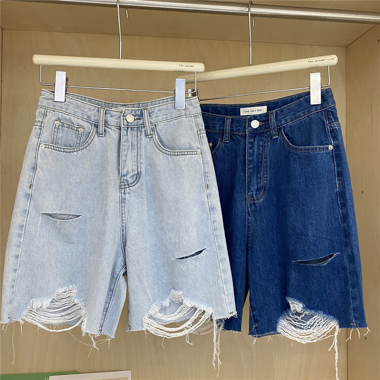 [at the end of July] personalized hole breaking five point denim shorts 9889\hbx