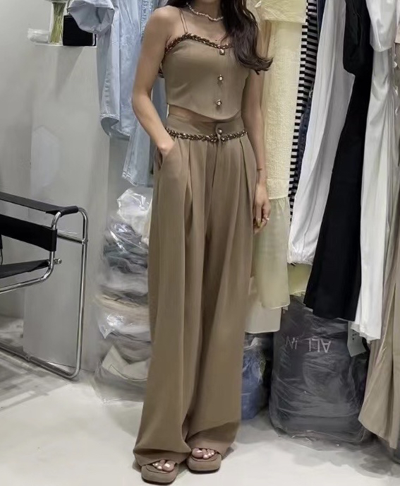 [JH] net red Xiaoxiang suspender Vest + wide leg casual pants set 41971\pcz