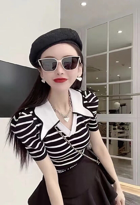 [f · P] goddess of temperament fan fan V-neck bubble sleeve versatile T-shirt 6a306\hbx
