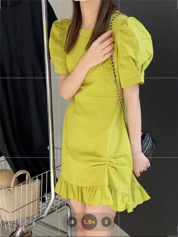 [m.zi studio] round neck bubble sleeve wrinkled fishtail dress 6996\hbx