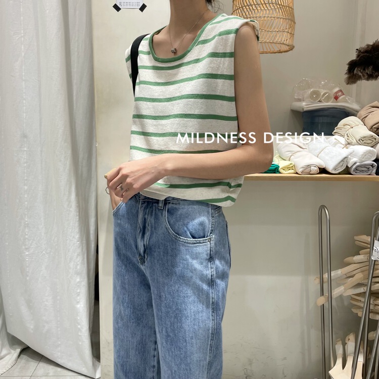 【 mildness 】 Tencel linen stripe versatile T-shirt 501-1\zjy
