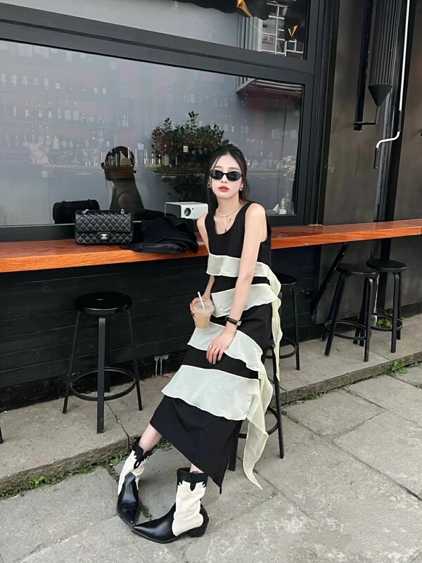 [ICC] temperament niche design sense contrast vest dress 8227\pcz