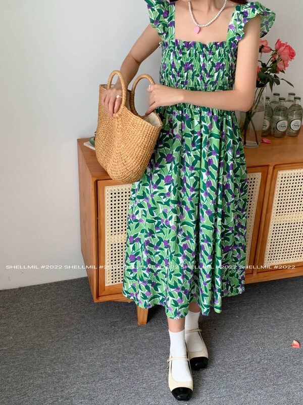 [chengzhuo] fresh and simple flying sleeve floral dress 81391\y