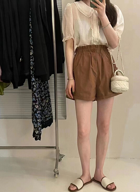 [Ming] simple and versatile elastic waist casual shorts 8878-1\lsw