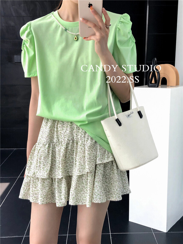 [candy] elastic waist floral Ruffle Skirt (only selling half skirt) 9086\zjy