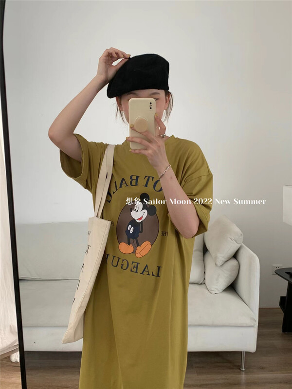 [imagine sailormoon] simple loose Mickey pattern medium long short sleeve T-shirt 71605\xyy
