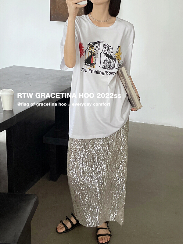 [gracetina Hoo] design sense Pullover graffiti printed short sleeve T-shirt t6206\cqw