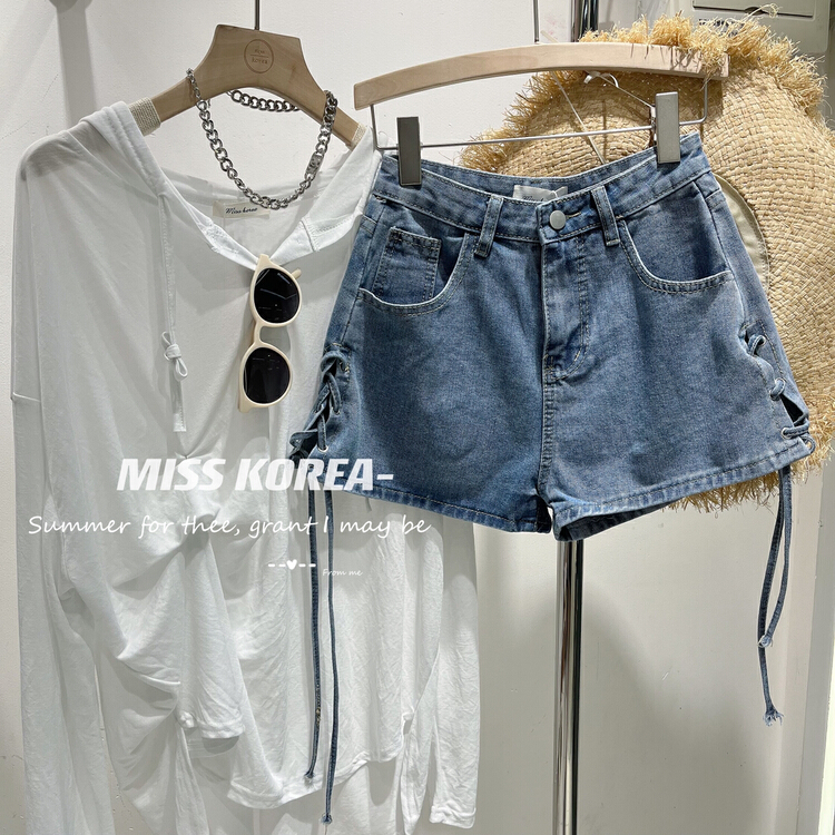[Miss Korea] Korean style sweet and spicy drawstring personalized denim shorts 6861\hbx