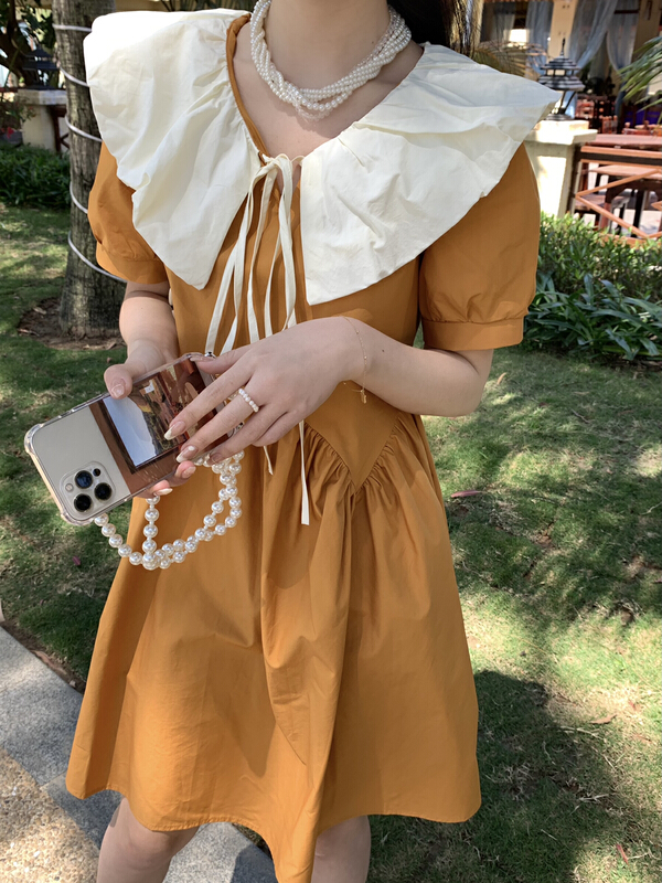 In early summer! 【5】 Lady contrast cloud collar dress 8812\l