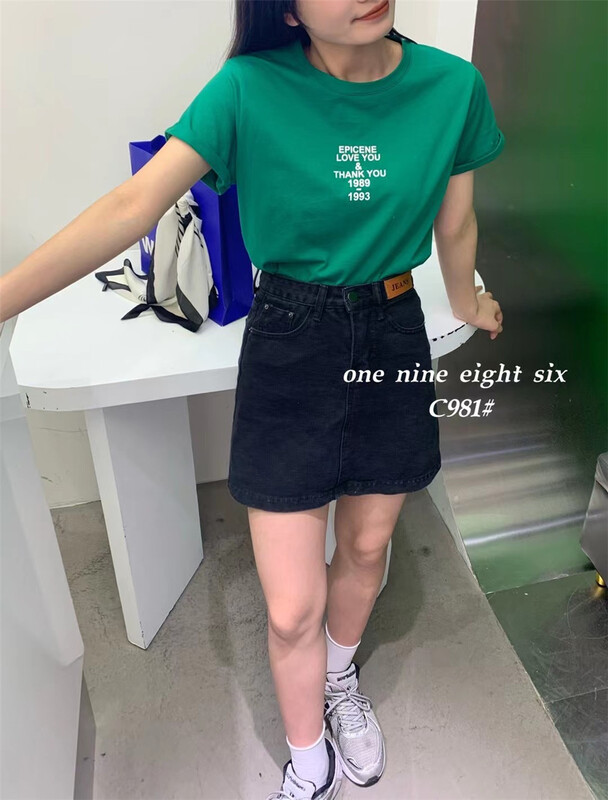 [1986] Korean round neck letter short sleeve T-shirt ys1-981\xyy