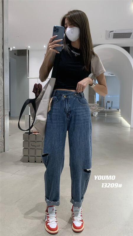 Summer new! [suxinlan] Vintage skinny jeans with holes ys1-13209\lsl