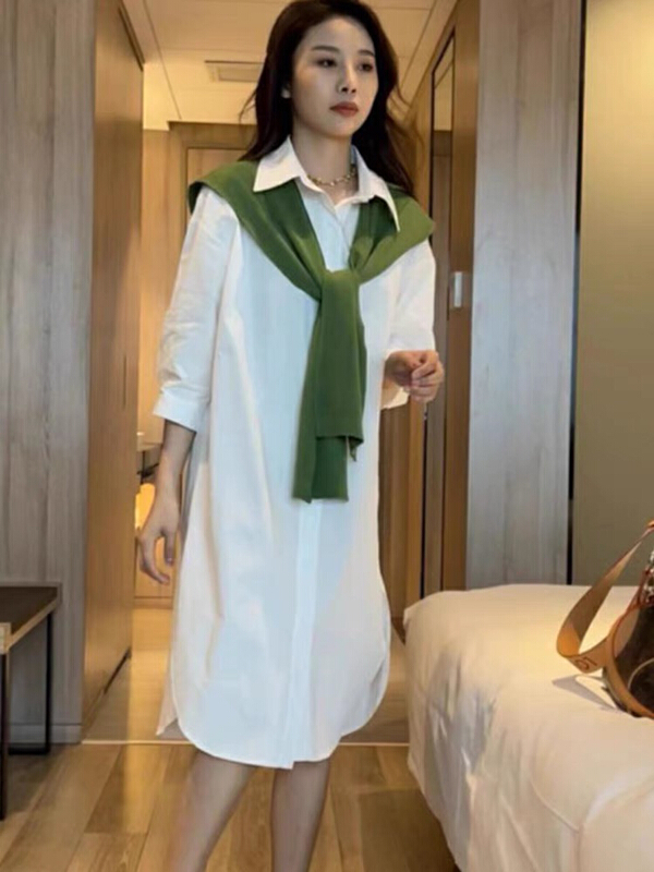 [jun.t] Korean loose medium length shirt dress (with cape) 6119\pcz