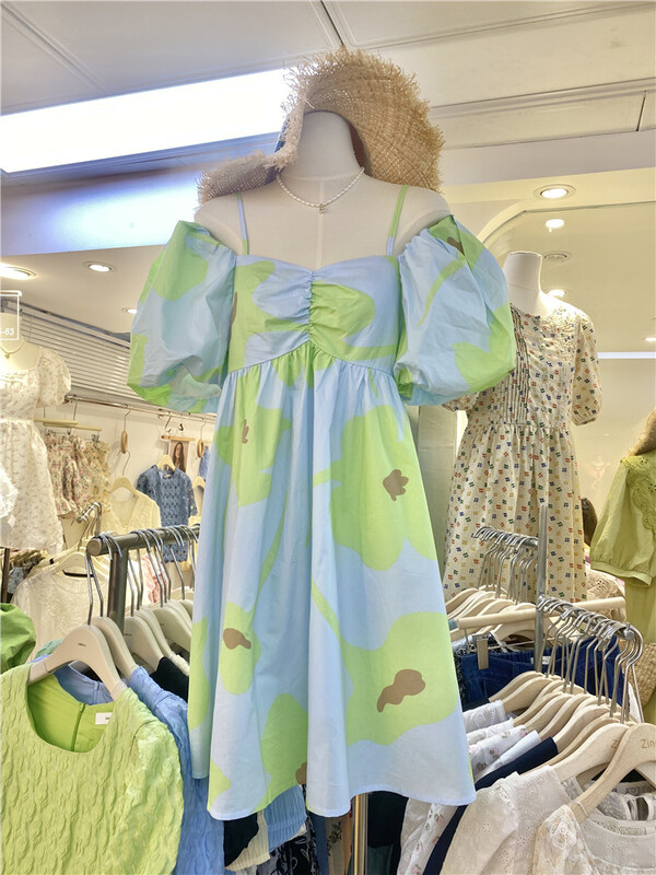 [amega] fresh and simple printed off shoulder shirt 6211\hbx