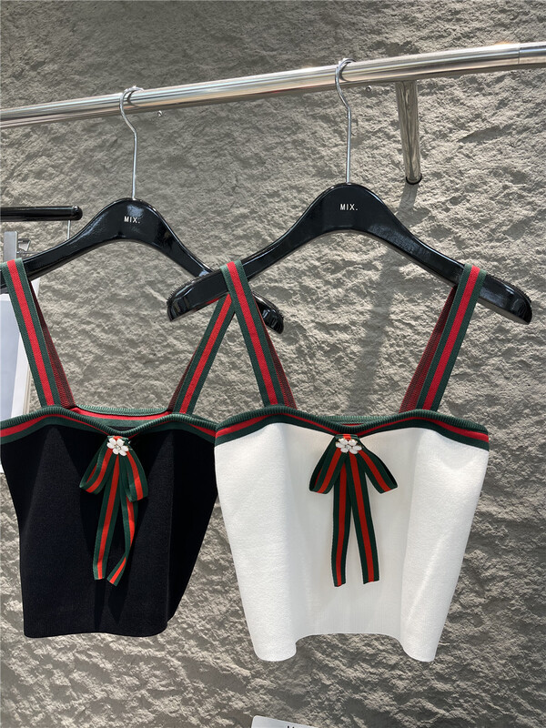 [mix] sleeveless bow contrast vest / suspender (with Brooch) a1\wtt