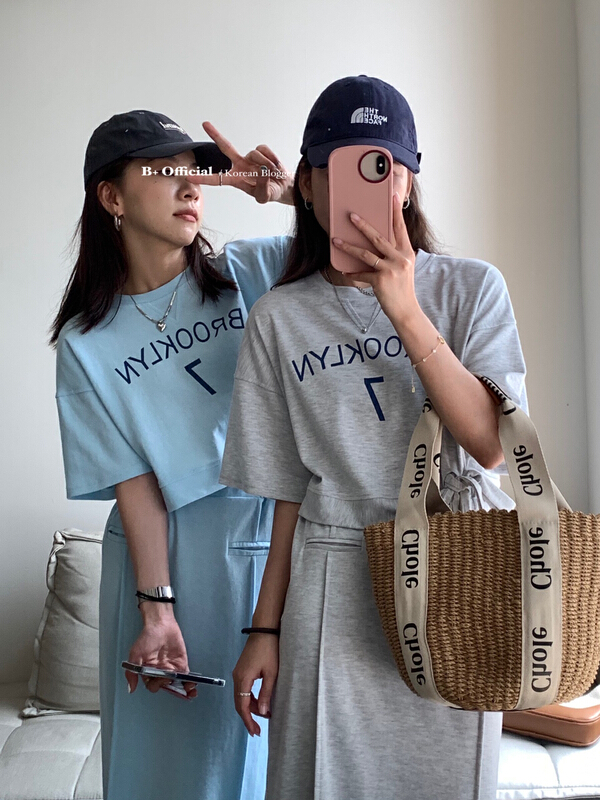 [B plus] ins fresh print short sleeve T-shirt + casual and versatile skirt set 22-9405-2\hbx