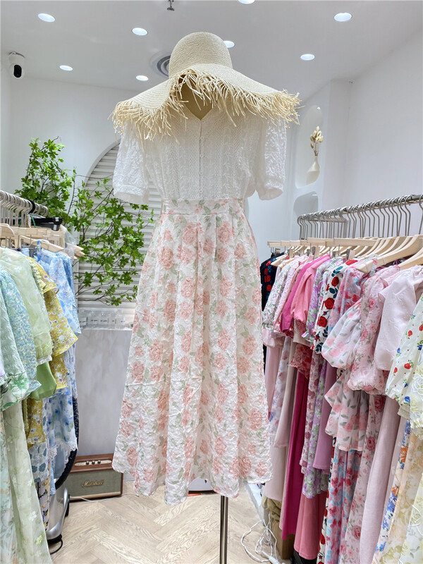 [of white] Korean high waist rose skirt 881596\hjy