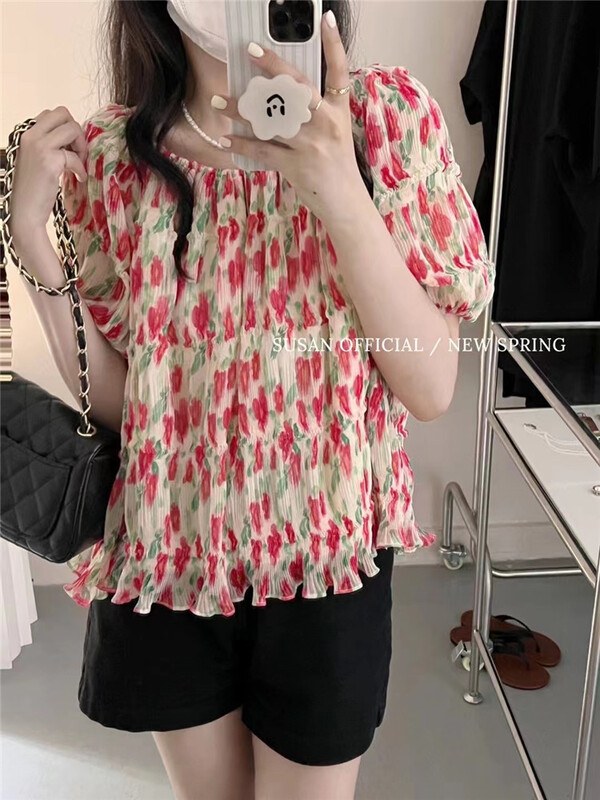 【 Susan 】 one shoulder floral small fresh shirt y805\lsw