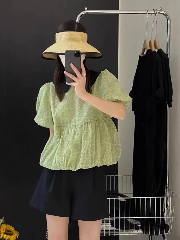 [ya.mei] color blocked hem pleated comfortable shirt 3308\ll