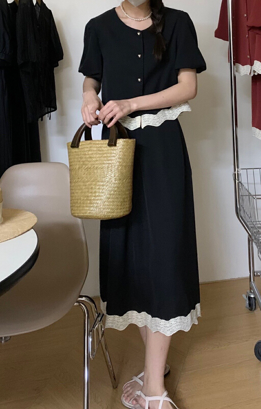 Live broadcast ③! [JH] net red small fragrance short sleeved top + slim skirt suit (suit only) 42043\pcz