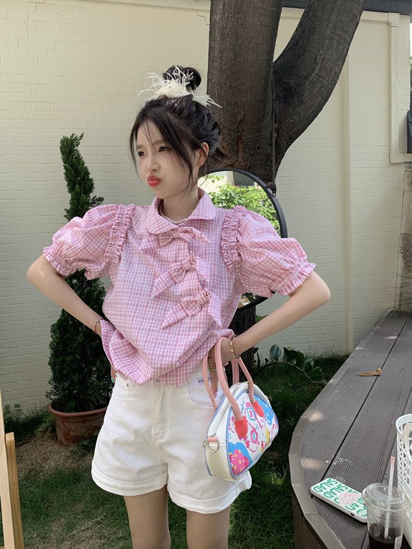[dolly] sweet temperament, niche diagonal bow shirt 1229\pcz