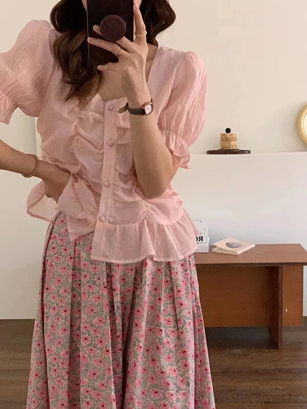 [baby] square neck fashion pleated shirt 8667\wtt
