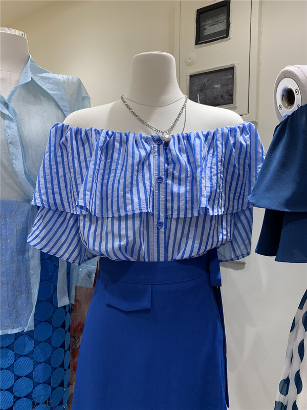[macaroon] stripe off shoulder versatile shirt 7772\pcz