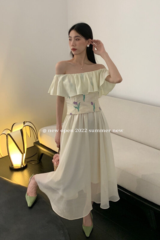 [new open] advanced high waist thin green medium length super fairy skirt fq2280\jhy