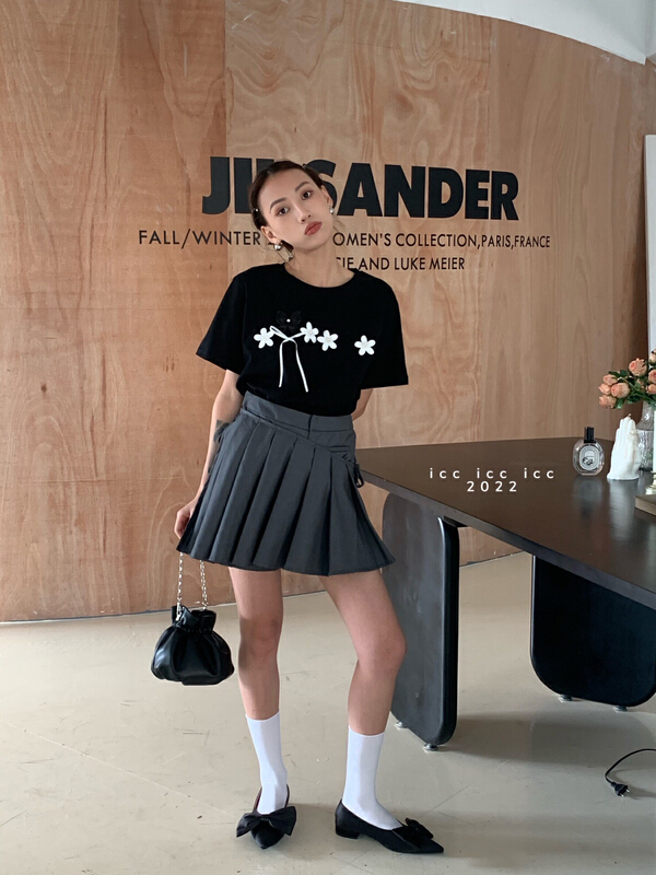 [ICC] heavy craft jacquard sweet short sleeve T-shirt 8261\pcz