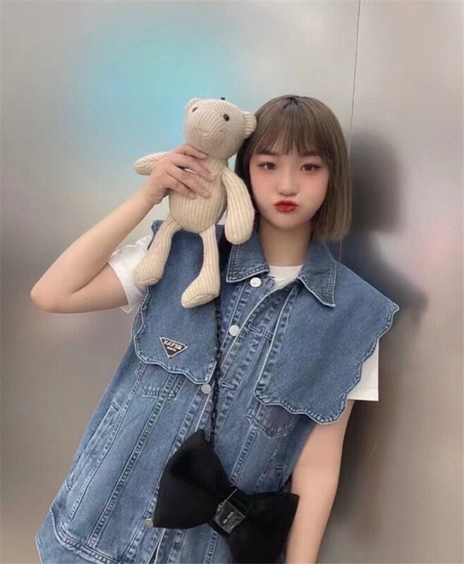 [big C studio] loose single breasted simple denim vest (with detachable collar) 5153\pcz
