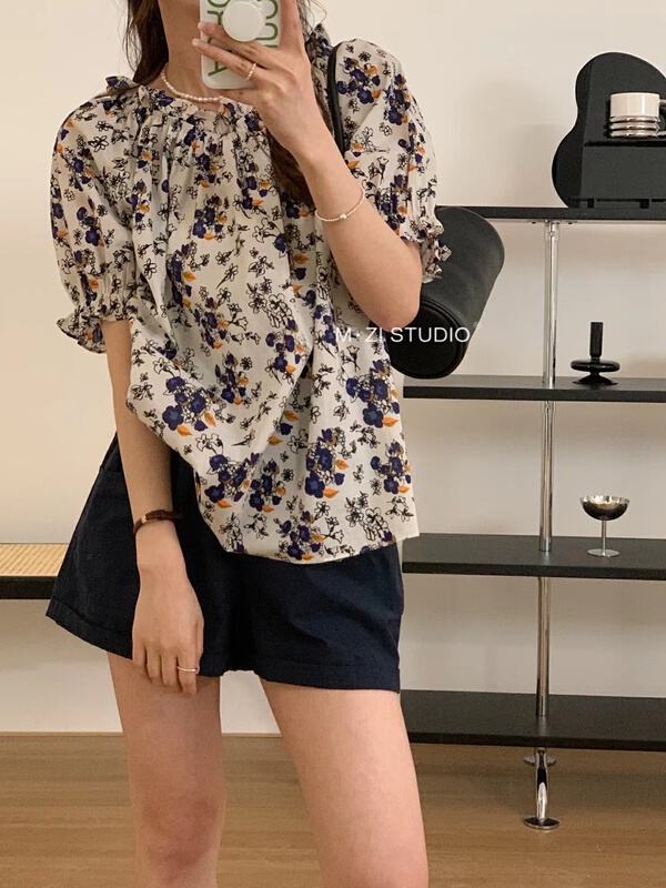 [m.zi studio] age reduced floral shoulder shirt 5806\hbx