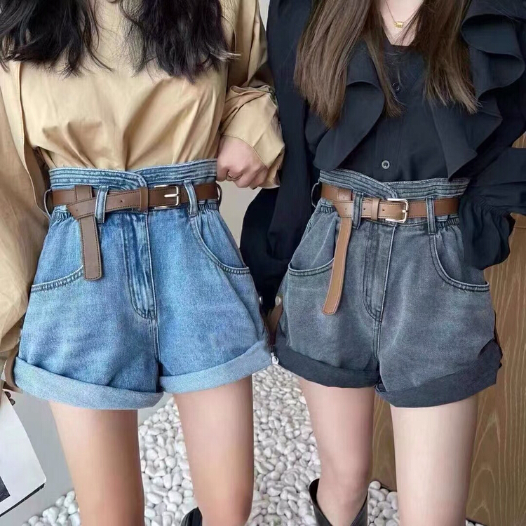 【 lsjd 】 high waist slim hem versatile denim shorts (without belt) ys1-9033\wtt