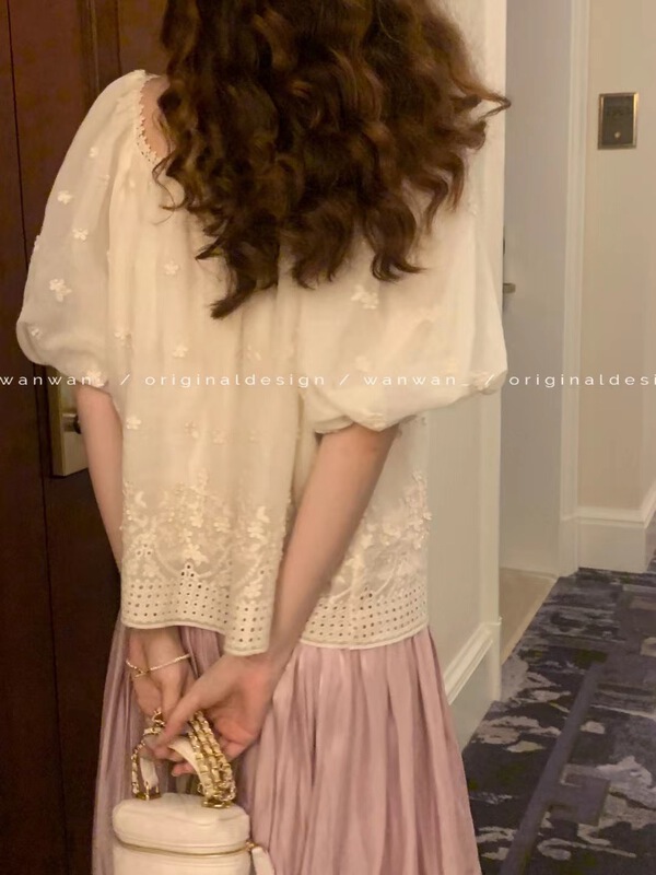 [wanwan] French bubble sleeve jacquard shirt 6719\hbx