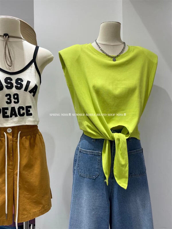 [Miss Jia] leisure simple shoulder pad strapping vest / sling 6672\xyy