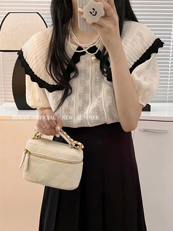 [Susan] contrast large lapel sweet shirt 18782\lsw