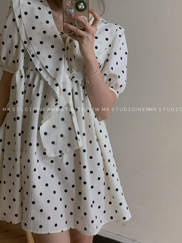 [MK] lady sweet wave dot loose short sleeve dress 3295\hjy