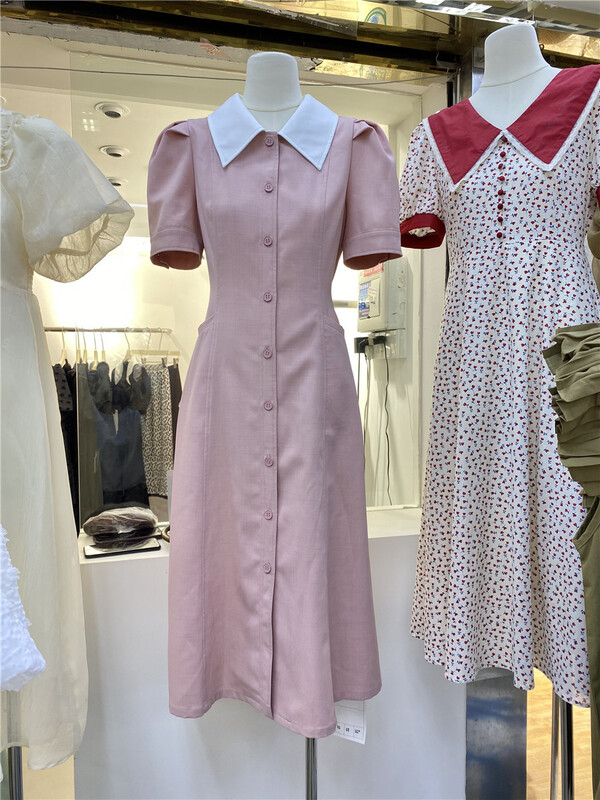 [linkayi] temperament Han Shu bubble sleeve waist dress 22499\hjy