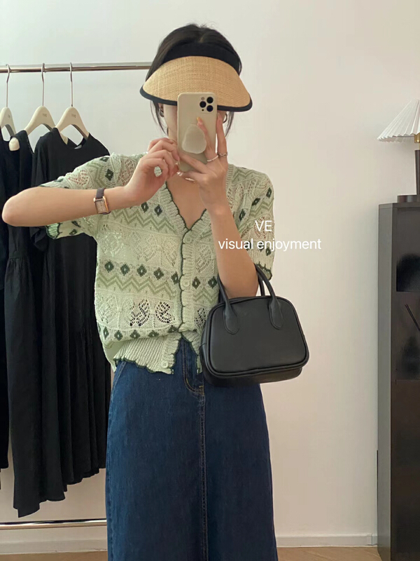 [ve] jacquard contrast V-neck Japanese shirt 6532\hbx