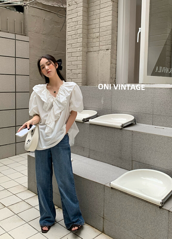 [onivinage Omni] Korean pleated Ruffle shirt ow224n5340\cqw
