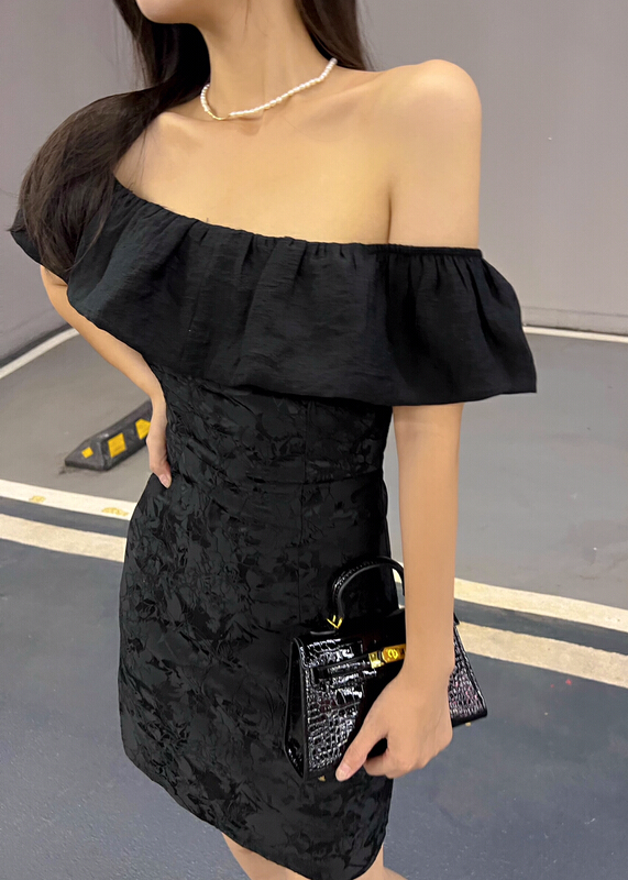 [Cr] new off shoulder embossed texture dress 6160# PCZ