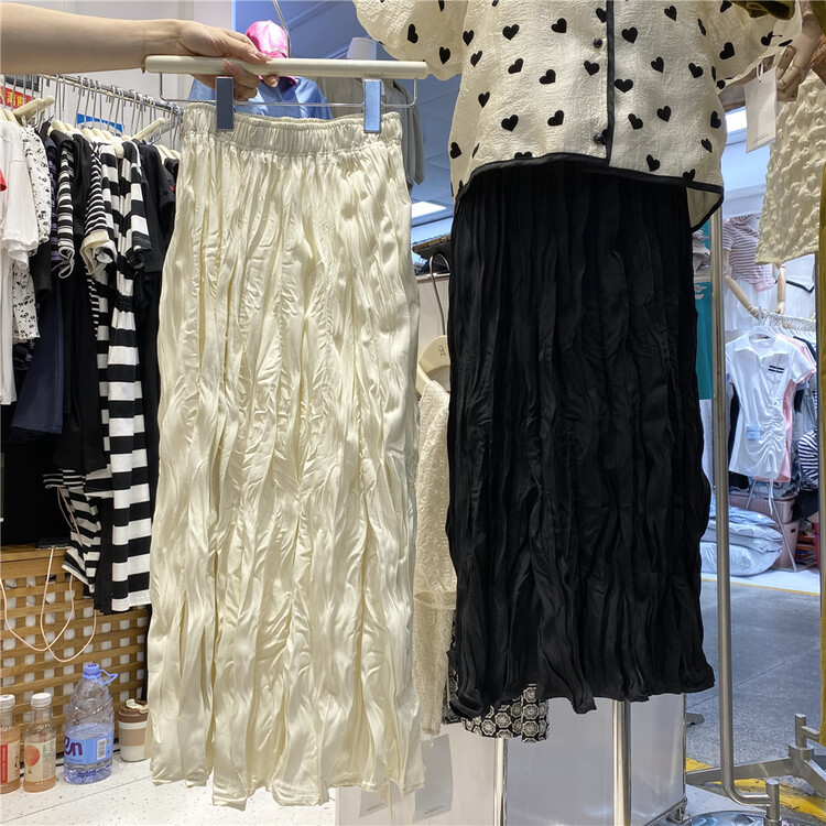 [OA] Korean solid color pleated elastic waist skirt 1210\xyy