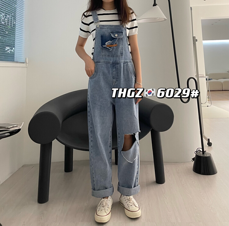 [thgz] featured pocket turned corner large hole strap pants 6029-2\ll