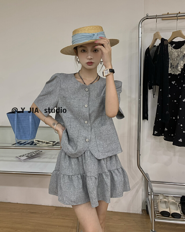 [y.jia EJA] small fragrance, small shirt, versatile skirt suit 6137