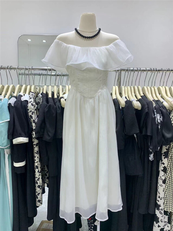 [u.me] elegant high waist off shoulder dress 10015\hjy