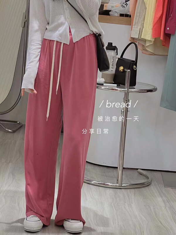 [ange run] new solid color elastic waist pants with open hem, loose and sagging feeling, slim and wide leg casual pants 8858\zjy