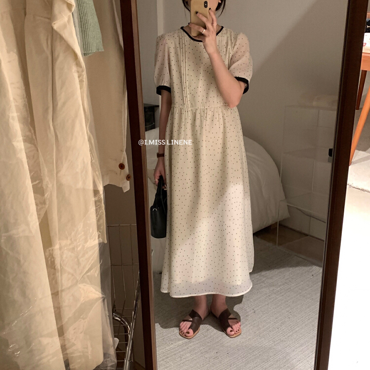 [Imiss] French contrast color crimping wave point thin dress (dress only) cx6317\lsw
