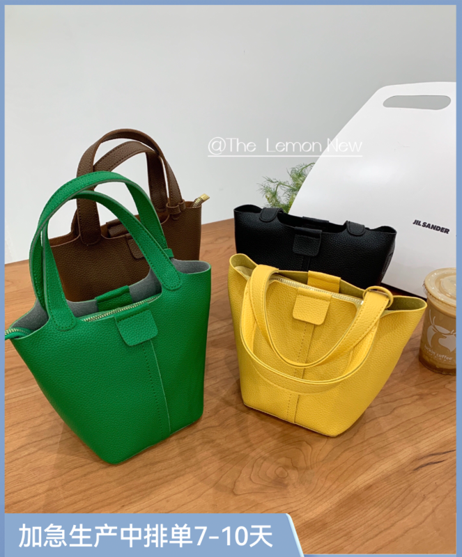 [lemon green tea] Korean version simple Bucket Bag Shoulder Bag (with silk scarf, small bag and shoulder strap) tm-020\hjy