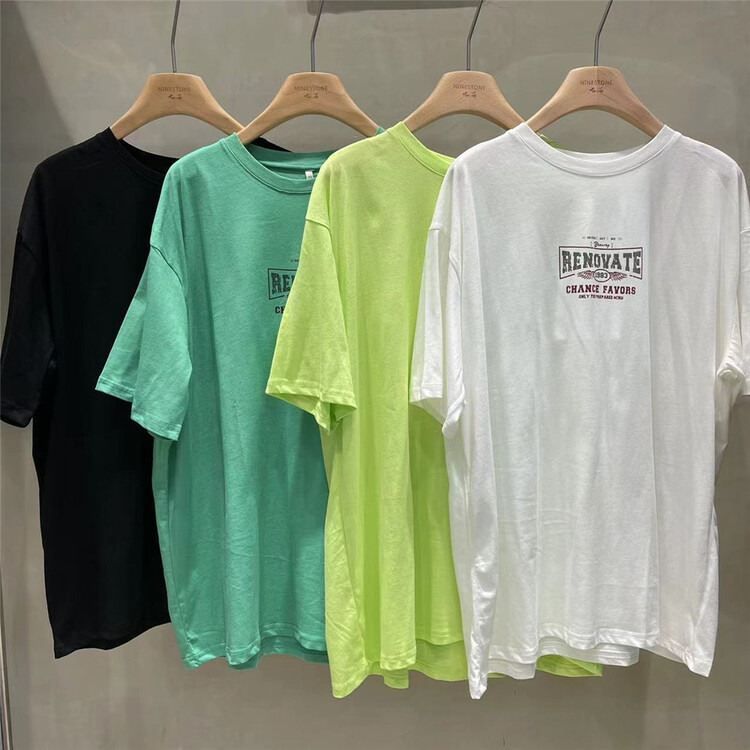 [fabric] simple and versatile letter short sleeve T-shirt 592113\l