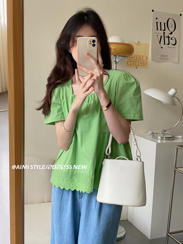 [aimistyle] Korean fashion pleated design bubble sleeve shirt 10892\hbx
