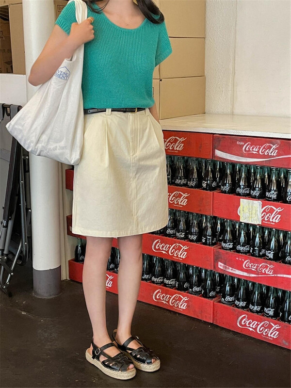 [acme group] solid color high waist slim skirt (with belt) 1607\cls