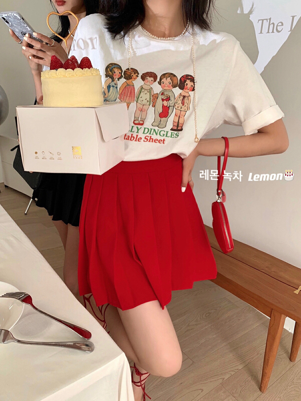 [lemon green tea] Korean pleated versatile skirt ys2-2101\hjy
